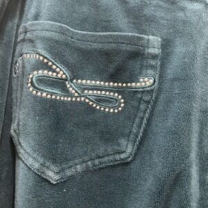 Style & Co Velour Yoga Pants Rhinestone Pocket Teal Flare Wide Leg Sz Large‎ Y2K